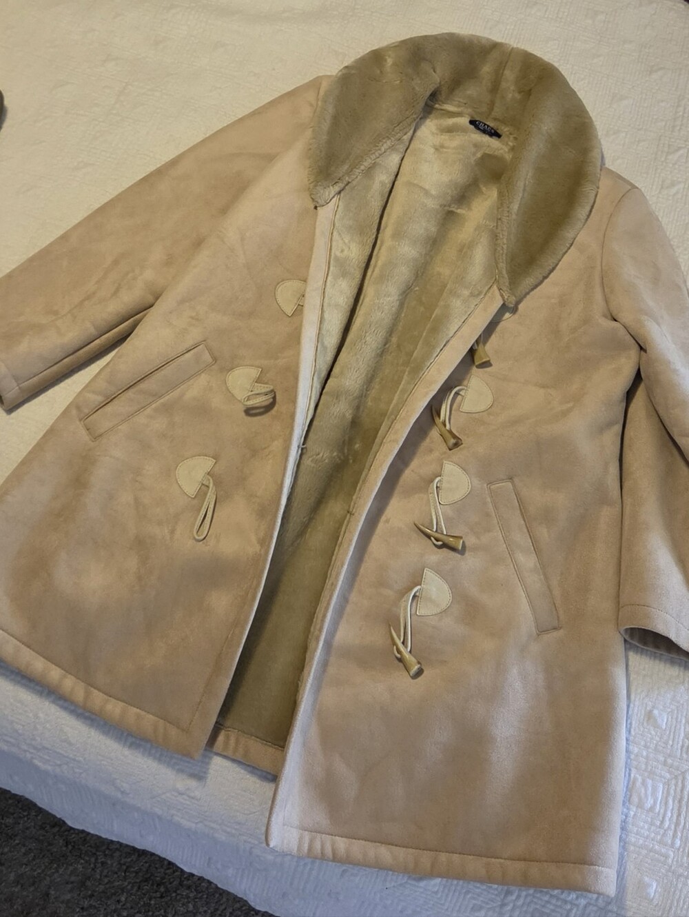 Chaps Faux Suede Faux Fur-Lined Toggle Duffle Coat, Size Large